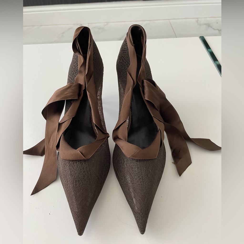 Stella Mccartney Brown Trim Bow High Heels Stilettos